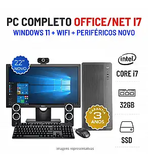 CONJUNTO NOVO OFFICE/NET i7 | i7-12700KF | 32GB RAM | 480GB SSD COM MONITOR + ACESSORIOS