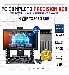 CONJUNTO 3D/CAD PRECISION BOX HP Z440 | XEON 18 CORES SUPERIOR A i9-9900 | 64GB RAM | 960GB SSD | RTX2080-8GB COM MONITOR + ACESSORIOS