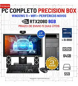 CONJUNTO 3D/CAD PRECISION BOX HP Z440 | XEON 18 CORES SUPERIOR A i9-9900 | 64GB RAM | 960GB SSD | RTX2080-8GB COM MONITOR + ACESSORIOS