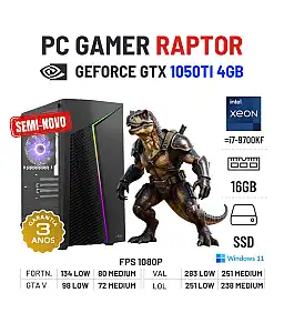 PC GAMER RAPTOR SEMI-NOVO | GTX1050Ti-4GB | XEON 12 CORES = i7-9700KF | 16GB RAM | 240GB SSD