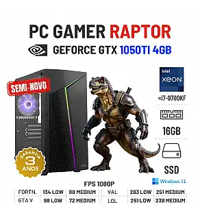 PC GAMER RAPTOR SEMI-NOVO | GTX1050Ti-4GB | XEON 12 CORES = i7-9700KF | 16GB RAM | 240GB SSD