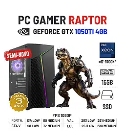 PC GAMER RAPTOR SEMI-NOVO | GTX1050Ti-4GB | XEON 12 CORES = i7-9700KF | 16GB RAM | 240GB SSD