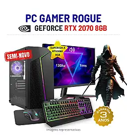 CONJUNTO GAMER ROGUE SEMI-NOVO | RTX2070-8GB SUPERIOR RTX3060-8GB | RYZEN 5 = i7-10700K | 16GB RAM | 960GB SSD COM MONITOR + ACESSORIOS