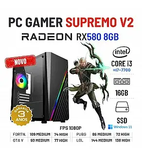 PC GAMER SUPREMO V2 NOVO | RX580-8GB | I3-10GEN=I7-7700 | 16GB RAM | 240GB SSD