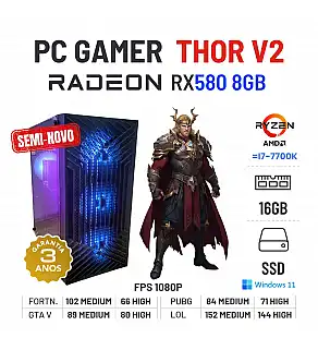 PC GAMER THOR V2 SEMI-NOVO | RX580-8GB | RYZEN 3 = i7-7700K | 16GB RAM | 480GB SSD