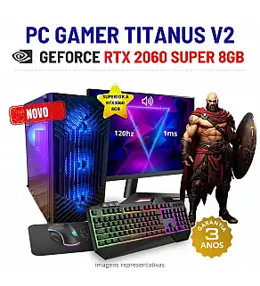 CONJUNTO GAMER TITANUS V2 NOVO | RTX2060SUPER-8GB SUPERIOR RTX3060-8GB | RYZEN 5 = i7-10700K | 16GB RAM | 480GB SSD COM MONITOR + ACESSORIOS