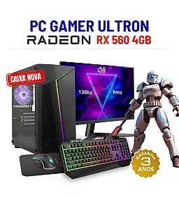 CONJUNTO GAMER ULTRON | RX560-4GB | i3-10ºGEN=i7-7700 | 16GB RAM | SSD + HDD COM MONITOR + ACESSORIOS