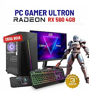 CONJUNTO GAMER ULTRON | RX560-4GB | i3-10ºGEN=i7-7700 | 16GB RAM | SSD + HDD COM MONITOR + ACESSORIOS