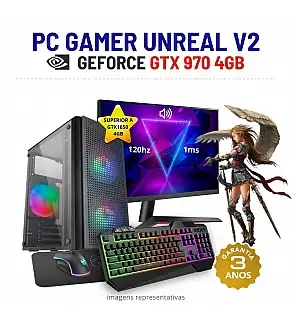 CONJUNTO GAMER UNREAL V2 | GTX970-4GB SUPERIOR A GTX1650-4GB | RYZEN 3 = i7-7700K | 16GB RAM | 240GB SSD COM MONITOR + ACESSORIOS