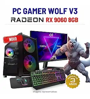 CONJUNTO GAMER WOLF V3 NOVO | RX9060-8GB | RYZEN 5 = i7-10700K | 16GB RAM | 960GB SSD COM MONITOR + ACESSORIOS