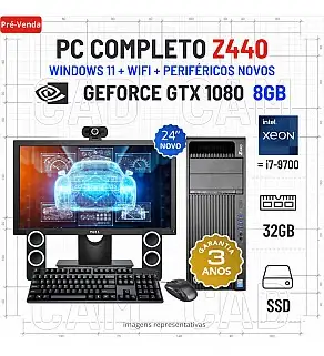 CONJUNTO 3D/CAD HP Z440 | XEON 10 CORES SUPERIOR i7-9700 | 32GB RAM | 960GB SSD | GTX1080-8GB COM MONITOR + ACESSORIOS