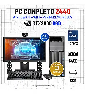 CONJUNTO 3D/CAD HP Z440 | XEON 14 CORES = i7-10700 | 64GB RAM | 480GB SSD | RTX2060-6GB COM MONITOR + ACESSORIOS