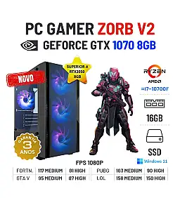 PC GAMER ZORB V2 NOVO |  GTX1070-8GB SUPERIOR A RTX3050-8GB | RYZEN 5 = i7-10700F | 16GB RAM | 480GB SSD