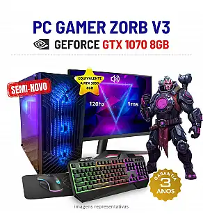 CONJUNTO GAMER ZORB V3 SEMI-NOVO | GTX1070-8GB SUPERIOR A RTX3050-8GB | RYZEN 5 = i7-10700F | 16GB RAM | 480GB SSD COM MONITOR + ACESSORIOS