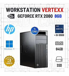 WORKSTATION 3D/CAD VERTEXX HP Z440 | XEON 14 CORES = i9-10900 | 64GB RAM | 960GB SSD | RTX2080-8GB | OFERTA DE OFFICE 2021