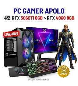 CONJUNTO GAMER APOLO SEMI-NOVO | RTX3060Ti-8GB SUPERIOR A RTX4060-8GB | i5-12GEN=i7-10700KF | 16GB RAM | 480GB SSD COM MONITOR + ACESSORIOS