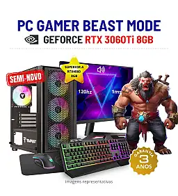 CONJUNTO GAMER BEAST MODE SEMI-NOVO | RTX3060Ti-8GB SUPERIOR A RTX4060-8GB | RYZEN 5 = i7-10700K | 16GB RAM | SSD + HDD COM MONITOR + ACESSORIOS