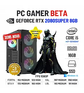 PC GAMER BETA SEMI-NOVO | RTX2080SUPER-8GB SUPERIOR A RTX4060-8GB | i5-12GEN=I7-10700KF | 16GB RAM | 480GB SSD PC GAMER BETA SEMI-NOVO | RTX2080SUPER-8GB SUPERIOR A RTX4060-8GB | i5-12GEN=I7-10700KF | 16GB RAM | 480GB SSD