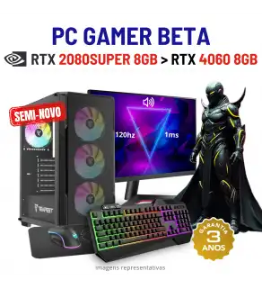 CONJUNTO GAMER BETA SEMI-NOVO | RTX2080SUPER-8GB SUPERIOR A RTX4060-8GB | i5-12GEN=I7-10700KF | 16GB RAM | 480GB SSD COM MONITOR + ACESSORIOS