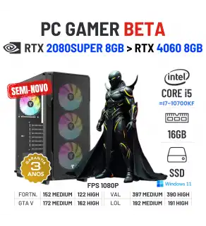 PC GAMER BETA SEMI-NOVO | RTX2080SUPER-8GB SUPERIOR A RTX4060-8GB | i5-12GEN=I7-10700KF | 16GB RAM | 480GB SSD PC GAMER BETA SEMI-NOVO | RTX2080SUPER-8GB SUPERIOR A RTX4060-8GB | i5-12GEN=I7-10700KF | 16GB RAM | 480GB SSD