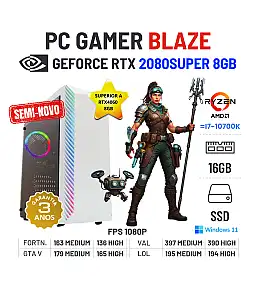 PC GAMER BLAZE SEMI-NOVO | RTX2080SUPER-8GB SUPERIOR A RTX4060-8GB | RYZEN 5 = i7-10700K | 16GB RAM | 480GB SSD