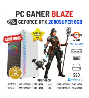 PC GAMER BLAZE SEMI-NOVO | RTX2080SUPER-8GB SUPERIOR A RTX4060-8GB | RYZEN 5 = i7-10700K | 16GB RAM | 480GB SSD PC GAMER BLAZE SEMI-NOVO | RTX2080SUPER-8GB SUPERIOR A RTX4060-8GB | RYZEN 5 = i7-10700K | 16GB RAM | 480GB SSD