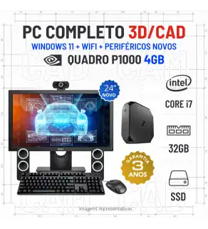 CONJUNTO 3D/CAD HP Z2 G4 MICRO/MINI | i7-8700 | 32GB RAM | 480GB SSD | QUADRO P1000-4GB COM MONITOR + ACESSORIOS