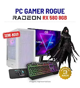 CONJUNTO GAMER ROGUE SEMI-NOVO | RX580-8GB | RYZEN 3 = i7-6700T | 16GB RAM | SSD + HDD COM MONITOR + ACESSORIOS