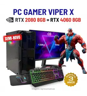 CONJUNTO GAMER VIPER X SEMI-NOVO | RTX2080-8GB = RTX4060-8GB  | RYZEN 5 = i7-10700K | 16GB RAM | 960GB SSD COM MONITOR + ACESSORIOS