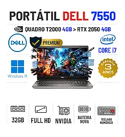 DELL PRECISION 7550 | 15.6" FULLHD | i7-10850H | 32GB RAM | 480GB SSD | QUADRO T2000-4GB SUPERIOR A RTX2050-4GB | BATERIA NOVA | TECLADO NUMÉRICO