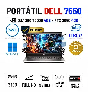 DELL PRECISION 7550 | 15.6" FULLHD | i7-10850H | 32GB RAM | 480GB SSD | QUADRO T2000-4GB SUPERIOR A RTX2050-4GB | BATERIA NOVA | TECLADO NUMÉRICO