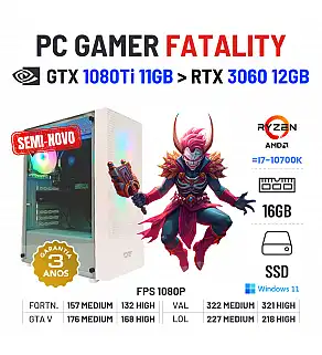 PC GAMER FATALITY SEMI-NOVO | GTX1080Ti-11GB SUPERIOR A RTX3060-12GB | RYZEN 5 = i7-10700K | 16GB RAM | 480GB SSD PC GAMER FATALITY SEMI-NOVO | GTX1080Ti-11GB SUPERIOR A RTX3060-12GB | RYZEN 5 = i7-10700K | 16GB RAM | 480GB SSD