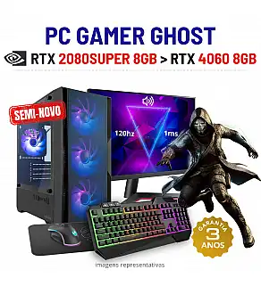CONJUNTO GAMER GHOST SEMI-NOVO | RTX2080SUPER-8GB SUPERIOR A RTX4060-8GB | RYZEN 5 = i7-10700K | 16GB RAM | 480GB SSD COM MONITOR + ACESSORIOS
