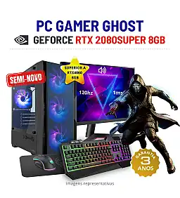 CONJUNTO GAMER GHOST SEMI-NOVO | RTX2080SUPER-8GB SUPERIOR A RTX4060-8GB | RYZEN 5 = i7-10700K | 16GB RAM | 480GB SSD COM MONITOR + ACESSORIOS