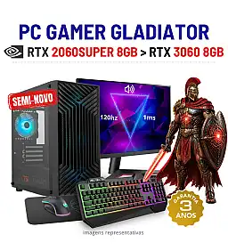 CONJUNTO GAMER GLADIATOR SEMI-NOVO | RTX2060SUPER-8GB SUPERIOR A RTX3060-8GB | i5-14400F | 16GB RAM | 480GB SSD COM MONITOR + ACESSORIOS