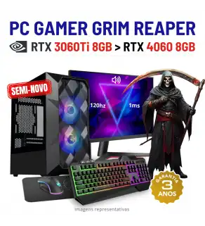 CONJUNTO GAMER GRIM REAPER SEMI-NOVO | RTX3060Ti-8GB SUPERIOR A RTX4060-8GB | RYZEN 7 = i9-11900K | 16GB RAM | 480GB SSD COM MONITOR + ACESSORIOS