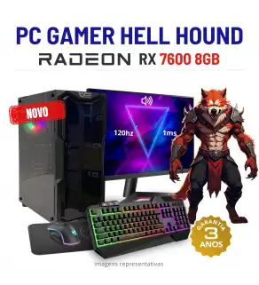 CONJUNTO GAMER HELL HOUND NOVO | RX7600-8GB | RYZEN 5 = i7-10700K | 16GB RAM | 960GB SSD COM MONITOR + ACESSORIOS