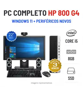 CONJUNTO PC HP 800 G4 SFF | i5-8500 | 8GB RAM | 240GB SSD COM MONITOR + ACESSORIOS