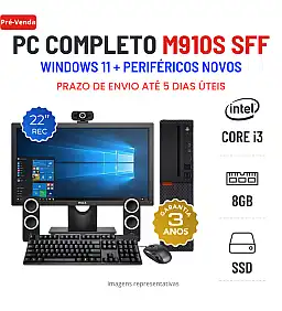 CONJUNTO PC LENOVO M910S SFF | i3-7300 | 8GB RAM | SSD COM MONITOR + ACESSORIOS