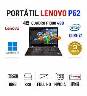 LENOVO P52 | 15.6" FULLHD | i7-8750H | 16GB RAM | 480GB SSD | QUADRO P1000 4GB = GTX1050 | TECLADO NUMÉRICO