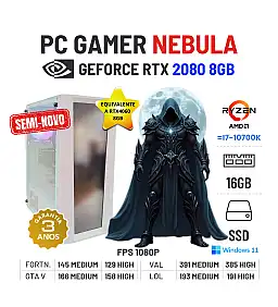 PC GAMER NEBULA SEMI-NOVO | RTX2080-8GB = RTX4060-8GB | RYZEN 5 = i7-10700K | 16GB RAM | 480GB SSD