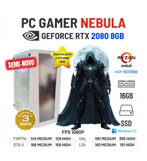 PC GAMER NEBULA SEMI-NOVO | RTX2080-8GB = RTX4060-8GB | RYZEN 5 = i7-10700K | 16GB RAM | 480GB SSD PC GAMER NEBULA SEMI-NOVO | RTX2080-8GB = RTX4060-8GB | RYZEN 5 = i7-10700K | 16GB RAM | 480GB SSD
