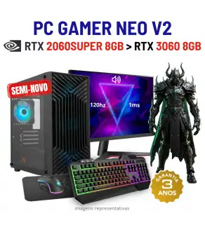 CONJUNTO GAMER NEO V2 SEMI-NOVO | RTX2060SUPER-8GB SUPERIOR A RTX3060-8GB | i3-14GEN=I7-10700 | 16GB RAM | 480GB SSD COM MONITOR + ACESSORIOS
