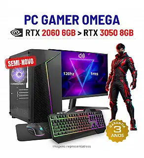 CONJUNTO GAMER OMEGA SEMI-NOVO | RTX2060-6GB SUPERIOR A RTX3050-8GB | RYZEN 5 = i7-10700K | 16GB RAM | 480GB SSD COM MONITOR + ACESSORIOS