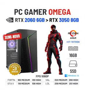 PC GAMER OMEGA SEMI-NOVO | RTX2060-6GB SUPERIOR A RTX3050-8GB | RYZEN 5 = i7-10700K | 16GB RAM | 480GB SSD