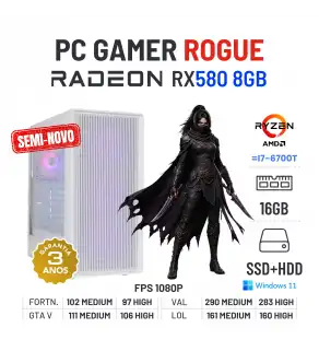 PC GAMER ROGUE SEMI-NOVO | RX580-8GB | RYZEN 3 = i7-6700T | 16GB RAM | SSD + HDD