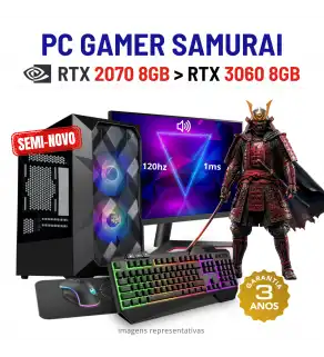 CONJUNTO GAMER SAMURAI SEMI-NOVO | RTX2070-8GB SUPERIOR A RTX3060-8GB | RYZEN 5 = i7-10700F | 16GB RAM | 480GB SSD COM MONITOR + ACESSORIOS
