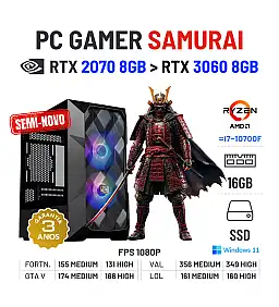 PC GAMER SAMURAI SEMI-NOVO | RTX2070-8GB SUPERIOR A RTX3060-8GB | RYZEN 5 = i7-10700F | 16GB RAM | 480GB SSD