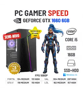 PC GAMER SPEED SEMI-NOVO | GTX1660-6GB SUPERIOR A RTX3050-6GB | i5-8400 | 16GB RAM | SSD + HDD