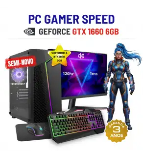 CONJUNTO GAMER SPEED SEMI-NOVO | GTX1660-6GB SUPERIOR A RTX3050-6GB | i5-8400 | 16GB RAM | SSD + HDD COM MONITOR + ACESSORIOS